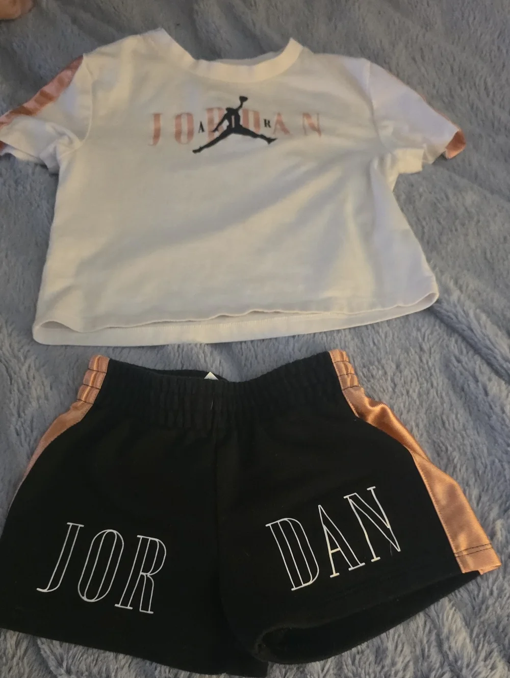 Jordan Kids White Tee & Black Shorts with Rose Gold Accents